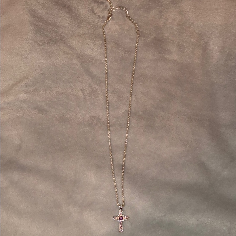 lavender jewel cross necklace